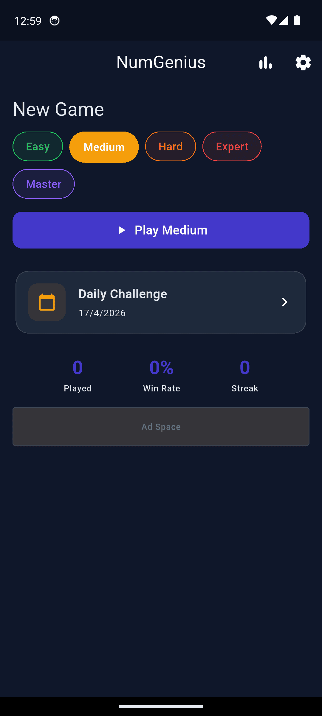 NumGenius Home Screen